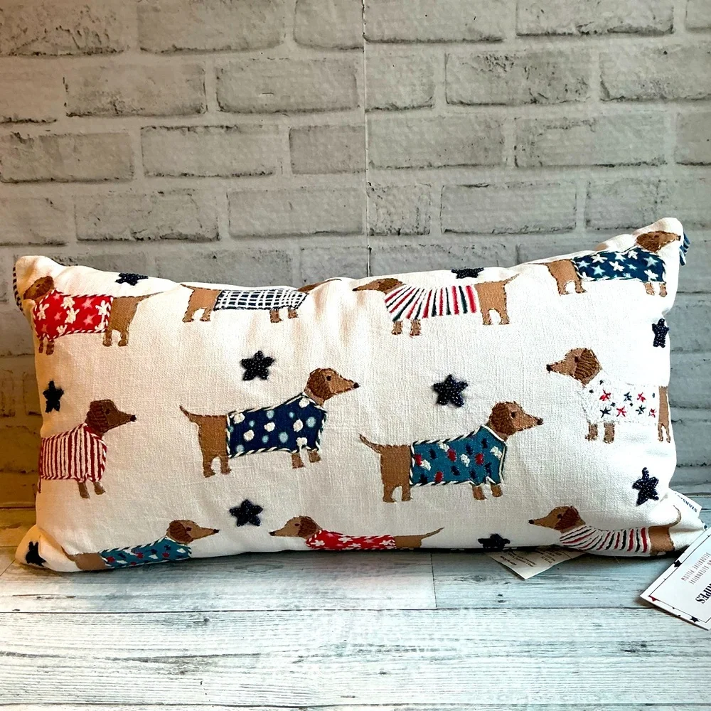 Isaac Mizrahi 14x26 Patriotic Printed Dachshund Pillow With Beads - Picture 2 of 7